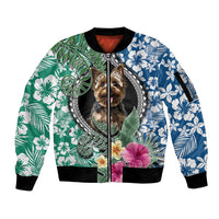 Polynesian Yorkshire Terrier Sleeve Zip Bomber Jacket Polynesian Pattern And Yorkshire Terrier - Wonder Print Shop