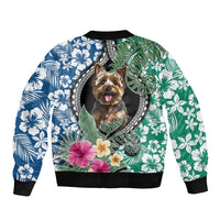 Polynesian Yorkshire Terrier Sleeve Zip Bomber Jacket Polynesian Pattern And Yorkshire Terrier - Wonder Print Shop