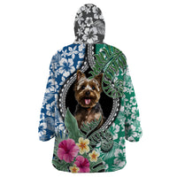 Polynesian Yorkshire Terrier Wearable Blanket Hoodie Polynesian Pattern And Yorkshire Terrier - Wonder Print Shop