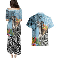 Polynesian Greyhound Couples Matching Puletasi Dress and Hawaiian Shirt Polynesian Pattern And Greyhound - Wonder Print Shop