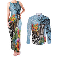 Polynesian Greyhound Couples Matching Tank Maxi Dress and Long Sleeve Button Shirts Polynesian Pattern And Greyhound - Wonder Print Shop