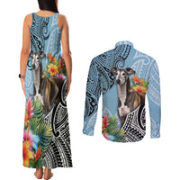 Polynesian Greyhound Couples Matching Tank Maxi Dress and Long Sleeve Button Shirts Polynesian Pattern And Greyhound - Wonder Print Shop