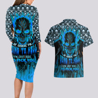 Fire Skull Couples Matching Long Sleeve Bodycon Dress and Hawaiian Shirt Of Course I'm Going To Hell I'm Just Here To Pick You Up - Wonder Print Shop