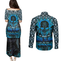 Fire Skull Couples Matching Puletasi Dress and Long Sleeve Button Shirts Of Course I'm Going To Hell I'm Just Here To Pick You Up - Wonder Print Shop