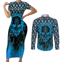 Fire Skull Couples Matching Short Sleeve Bodycon Dress and Long Sleeve Button Shirts Of Course I'm Going To Hell I'm Just Here To Pick You Up - Wonder Print Shop