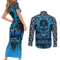 Fire Skull Couples Matching Short Sleeve Bodycon Dress and Long Sleeve Button Shirts Of Course I'm Going To Hell I'm Just Here To Pick You Up - Wonder Print Shop