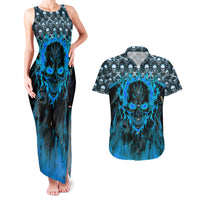 Fire Skull Couples Matching Tank Maxi Dress and Hawaiian Shirt Of Course I'm Going To Hell I'm Just Here To Pick You Up - Wonder Print Shop