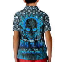 Fire Skull Kid Polo Shirt Of Course I'm Going To Hell I'm Just Here To Pick You Up - Wonder Print Shop
