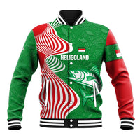 Germany Heligoland Baseball Jacket with Fish Illustration and Red Green Wave - Wonder Print Shop