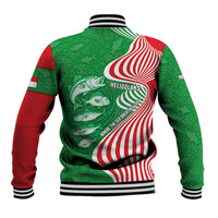 Germany Heligoland Baseball Jacket with Fish Illustration and Red Green Wave - Wonder Print Shop