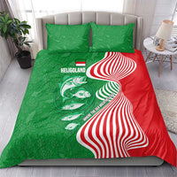 Germany Heligoland Bedding Set with Fish Illustration and Red Green Wave - Wonder Print Shop