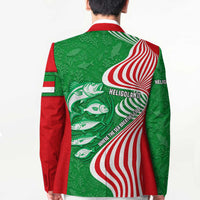 Germany Heligoland Blazer with Fish Illustration and Red Green Wave - Wonder Print Shop