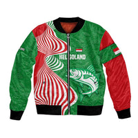 Germany Heligoland Bomber Jacket with Fish Illustration and Red Green Wave - Wonder Print Shop