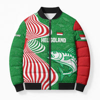 Germany Heligoland Bomber Puffer Jacket with Fish Illustration and Red Green Wave - Wonder Print Shop