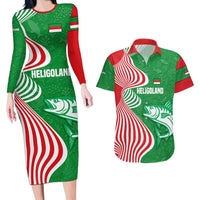 Germany Heligoland Couples Matching Long Sleeve Bodycon Dress and Hawaiian Shirt with Fish Illustration and Red Green Wave - Wonder Print Shop