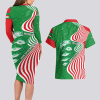 Germany Heligoland Couples Matching Long Sleeve Bodycon Dress and Hawaiian Shirt with Fish Illustration and Red Green Wave - Wonder Print Shop