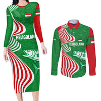 Germany Heligoland Couples Matching Long Sleeve Bodycon Dress and Long Sleeve Button Shirt with Fish Illustration and Red Green Wave - Wonder Print Shop