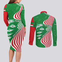 Germany Heligoland Couples Matching Long Sleeve Bodycon Dress and Long Sleeve Button Shirt with Fish Illustration and Red Green Wave - Wonder Print Shop