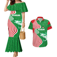 Germany Heligoland Couples Matching Mermaid Dress and Hawaiian Shirt with Fish Illustration and Red Green Wave - Wonder Print Shop