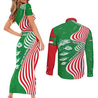 Germany Heligoland Couples Matching Short Sleeve Bodycon Dress and Long Sleeve Button Shirt with Fish Illustration and Red Green Wave - Wonder Print Shop