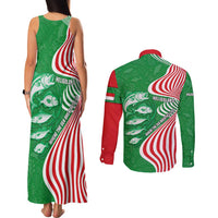 Germany Heligoland Couples Matching Tank Maxi Dress and Long Sleeve Button Shirt with Fish Illustration and Red Green Wave - Wonder Print Shop