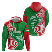 Germany Heligoland Hoodie with Fish Illustration and Red Green Wave - Wonder Print Shop