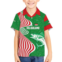 Germany Heligoland Kid Hawaiian Shirt with Fish Illustration and Red Green Wave - Wonder Print Shop