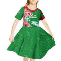 Germany Heligoland Kid Short Sleeve Dress with Fish Illustration and Red Green Wave - Wonder Print Shop