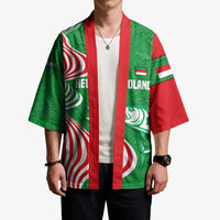 Germany Heligoland Kimono with Fish Illustration and Red Green Wave - Wonder Print Shop