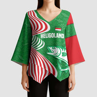 Germany Heligoland Kimono Sleeve Blouse with Fish Illustration and Red Green Wave - Wonder Print Shop