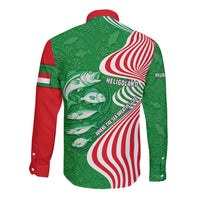 Germany Heligoland Long Sleeve Button Shirt with Fish Illustration and Red Green Wave - Wonder Print Shop