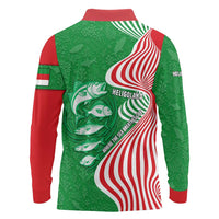Germany Heligoland Long Sleeve Polo Shirt with Fish Illustration and Red Green Wave - Wonder Print Shop