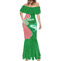 Germany Heligoland Mermaid Dress with Fish Illustration and Red Green Wave - Wonder Print Shop