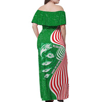 Germany Heligoland Off Shoulder Maxi Dress with Fish Illustration and Red Green Wave - Wonder Print Shop
