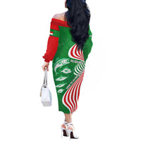 Germany Heligoland Off The Shoulder Long Sleeve Dress with Fish Illustration and Red Green Wave - Wonder Print Shop