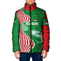 Germany Heligoland Padded Jacket with Fish Illustration and Red Green Wave - Wonder Print Shop