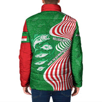 Germany Heligoland Padded Jacket with Fish Illustration and Red Green Wave - Wonder Print Shop