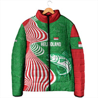 Germany Heligoland Padded Jacket with Fish Illustration and Red Green Wave - Wonder Print Shop