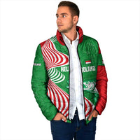 Germany Heligoland Padded Jacket with Fish Illustration and Red Green Wave - Wonder Print Shop