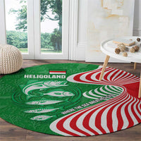 Germany Heligoland Round Carpet with Fish Illustration and Red Green Wave - Wonder Print Shop