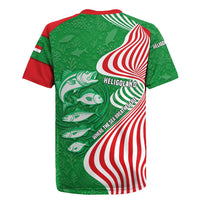 Germany Heligoland Rugby Jersey with Fish Illustration and Red Green Wave - Wonder Print Shop