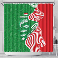 Germany Heligoland Shower Curtain with Fish Illustration and Red Green Wave - Wonder Print Shop