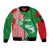 Germany Heligoland Sleeve Zip Bomber Jacket with Fish Illustration and Red Green Wave - Wonder Print Shop