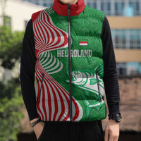 Germany Heligoland Sleeveless Puffer Jacket with Fish Illustration and Red Green Wave - Wonder Print Shop