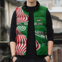 Germany Heligoland Sleeveless Puffer Jacket with Fish Illustration and Red Green Wave - Wonder Print Shop