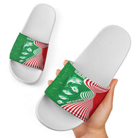 Germany Heligoland Slide Sandals with Fish Illustration and Red Green Wave - Wonder Print Shop