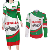 Germany Heligoland Couples Matching Long Sleeve Bodycon Dress and Long Sleeve Button Shirt with Seal Graphic and Red Green Wave Nature - Wonder Print Shop