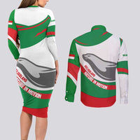Germany Heligoland Couples Matching Long Sleeve Bodycon Dress and Long Sleeve Button Shirt with Seal Graphic and Red Green Wave Nature - Wonder Print Shop
