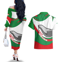 Germany Heligoland Couples Matching Off The Shoulder Long Sleeve Dress and Hawaiian Shirt with Seal Graphic and Red Green Wave Nature - Wonder Print Shop