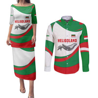 Germany Heligoland Couples Matching Puletasi and Long Sleeve Button Shirt with Seal Graphic and Red Green Wave Nature - Wonder Print Shop